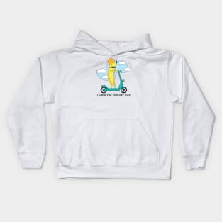 funny Banana Riding a Scooter : Living the banana life Kids Hoodie